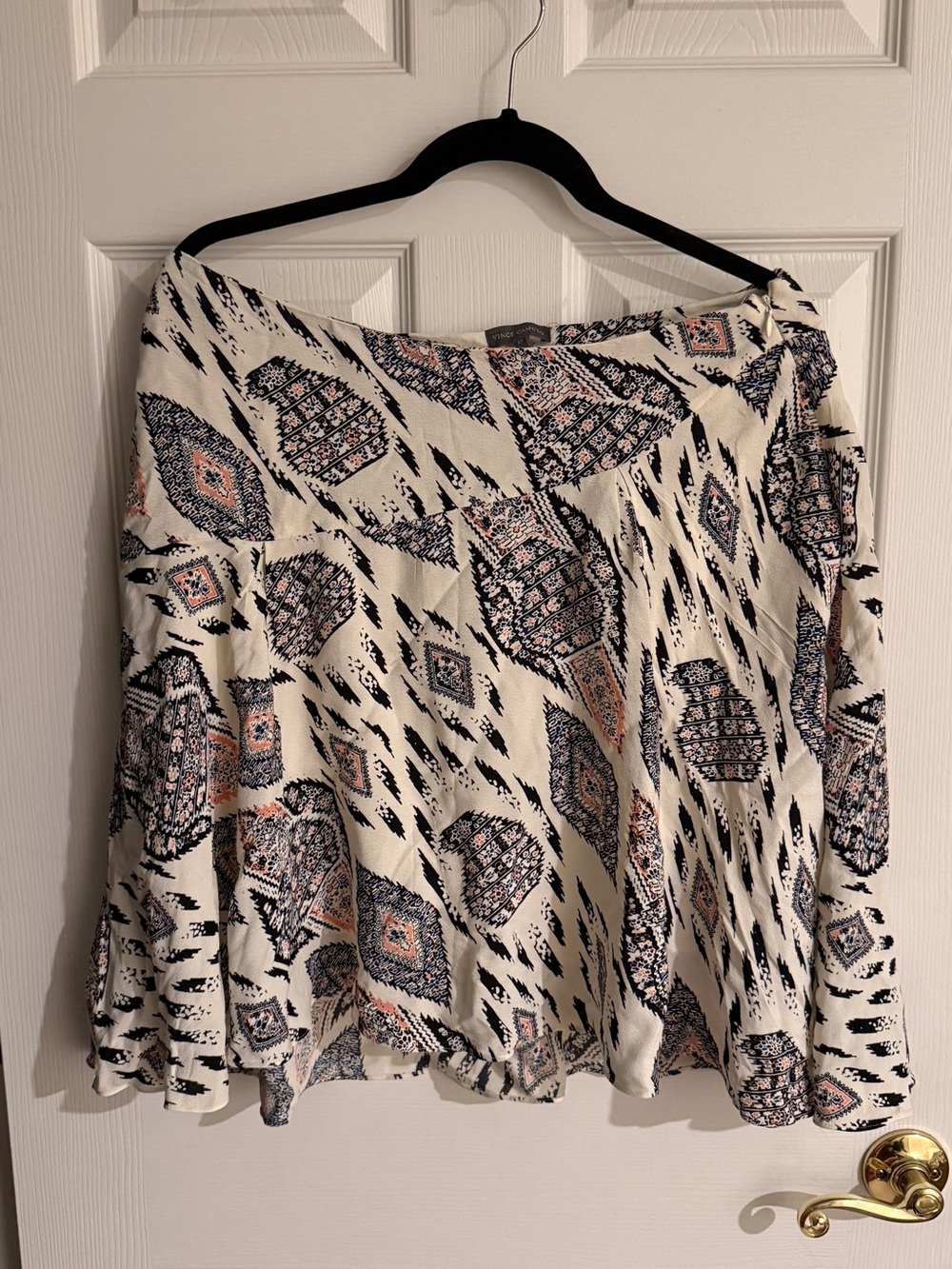 Vince Camuto Ikat Print Flare Skirt Size 12 Cream Black Navy Coral Lined